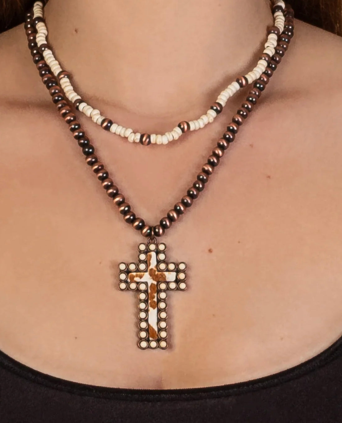 Animal Print Cross Necklace with Matching Earrings