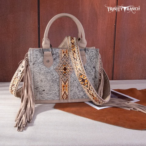 Trinity Ranch Hair On Cowhide Khaki Crossbody Tote