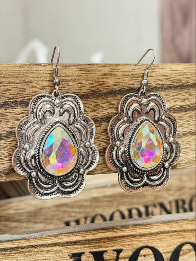 Bohemian Style Iridescent Water Drop Pendant Dangle Earrings