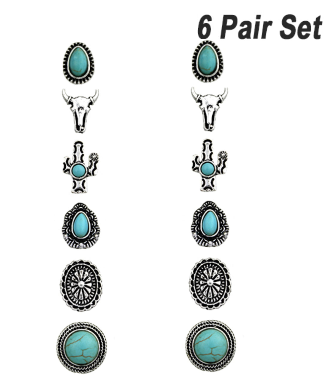 Collection of Burnished Silver and Turquoise and Rhinestone Stud Earrings