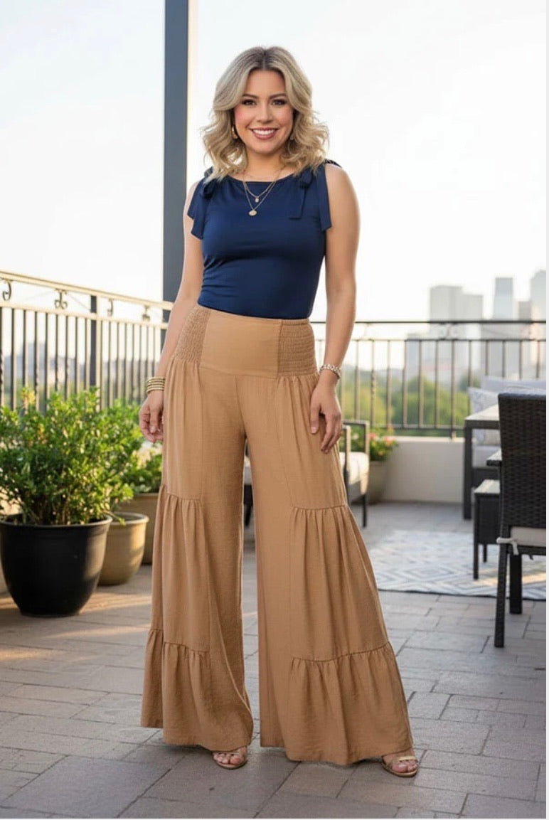 Solid Color Tiered Wide Leg Boutique Pants