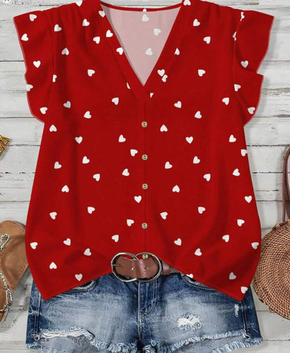 Emery Rose Heart Print V-Neck Top
