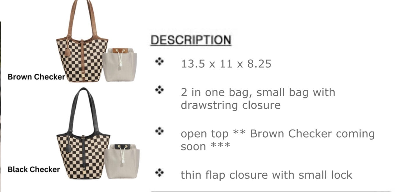 Checkered Plaid Bucket Tote Bag with Padlock