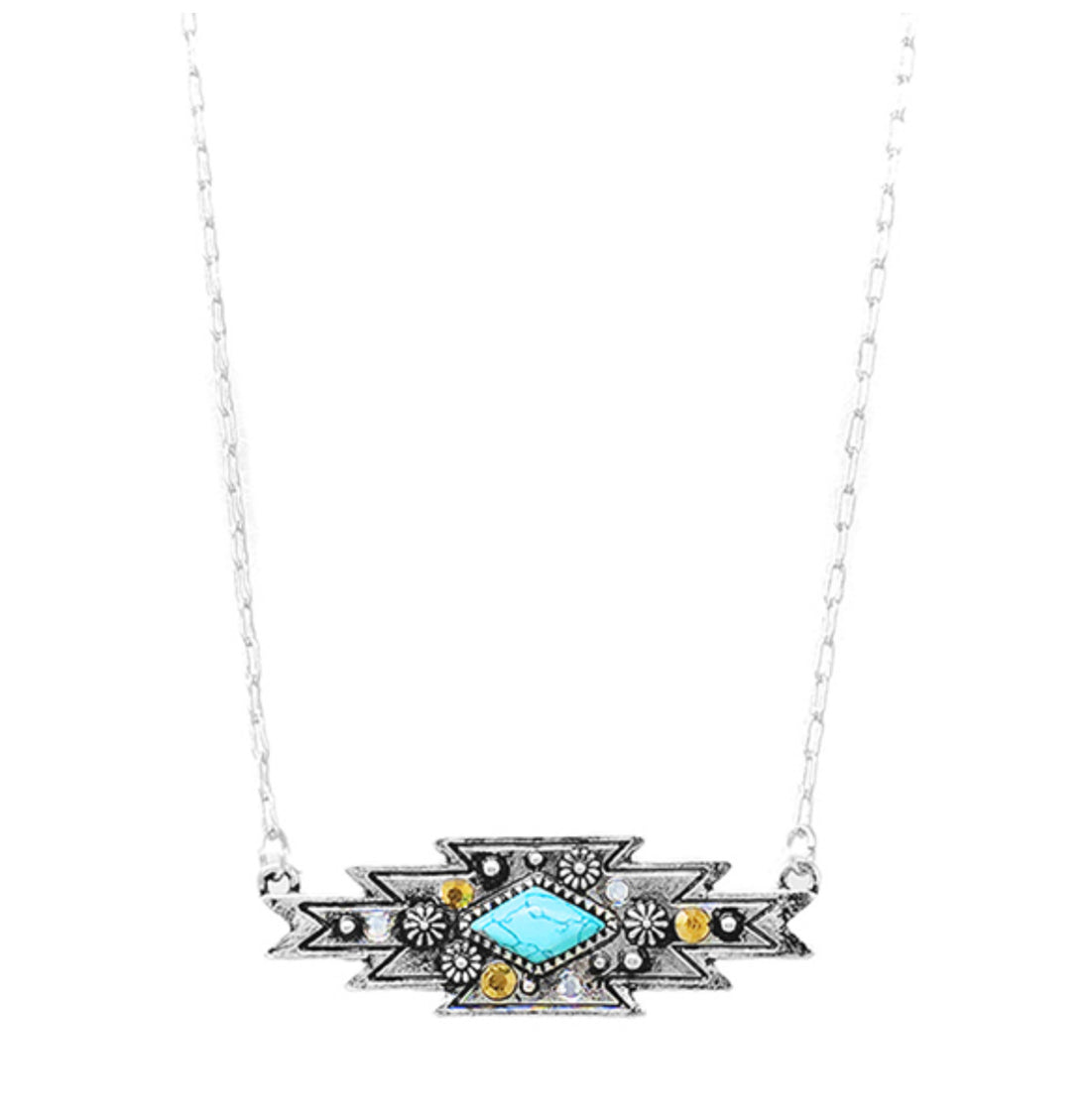 Western Hand-stone with Rhinestone Bar Necklace