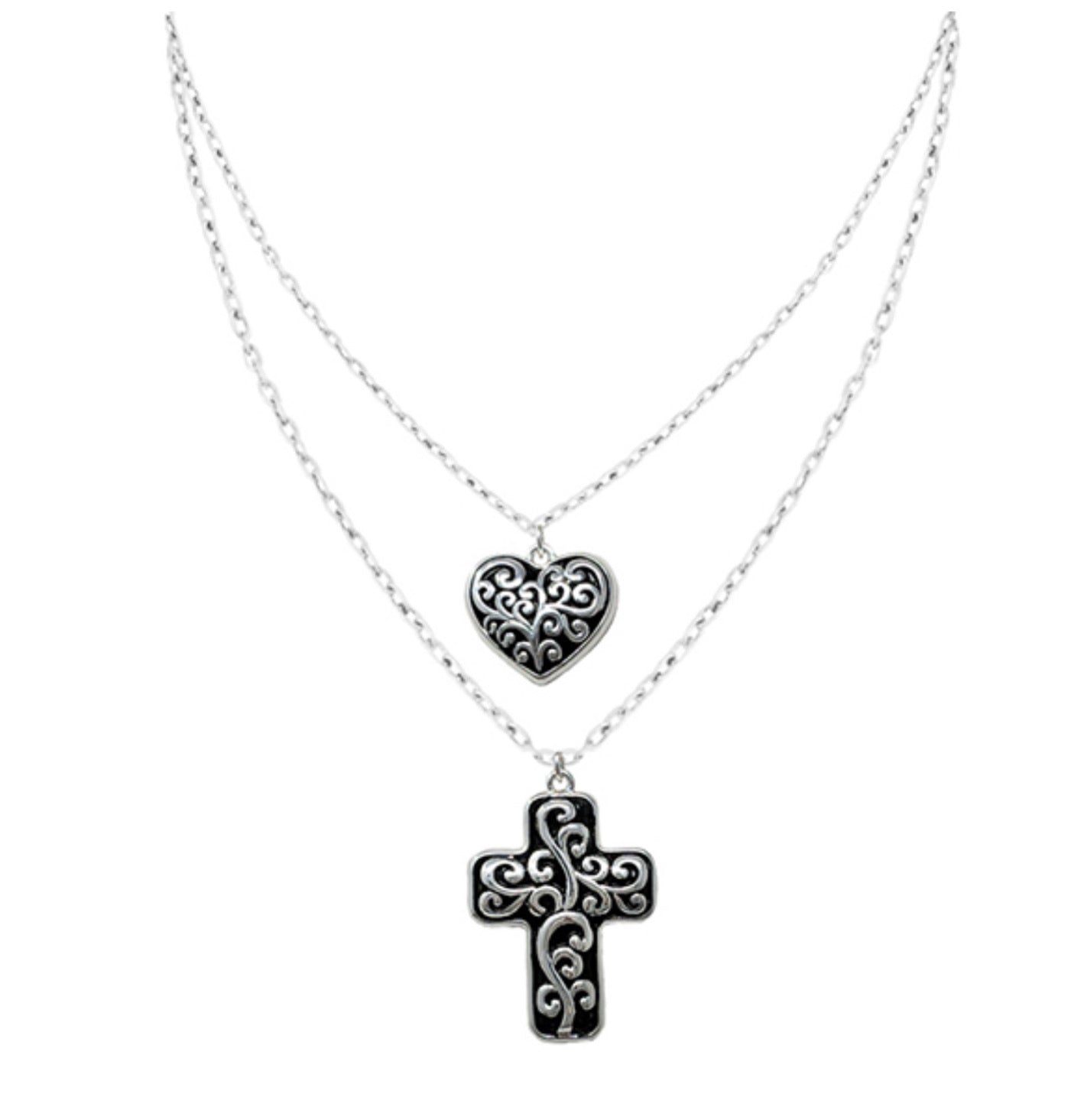 Tailored 2 Layer Heart and Cross Necklace