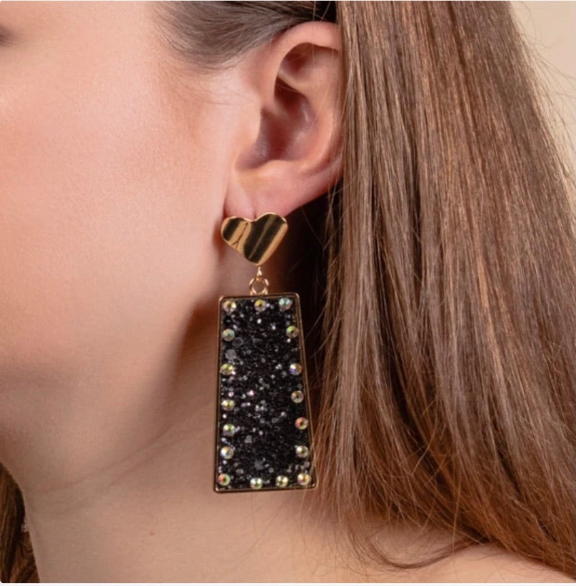 Rectangle Glitter Dangle Earrings
