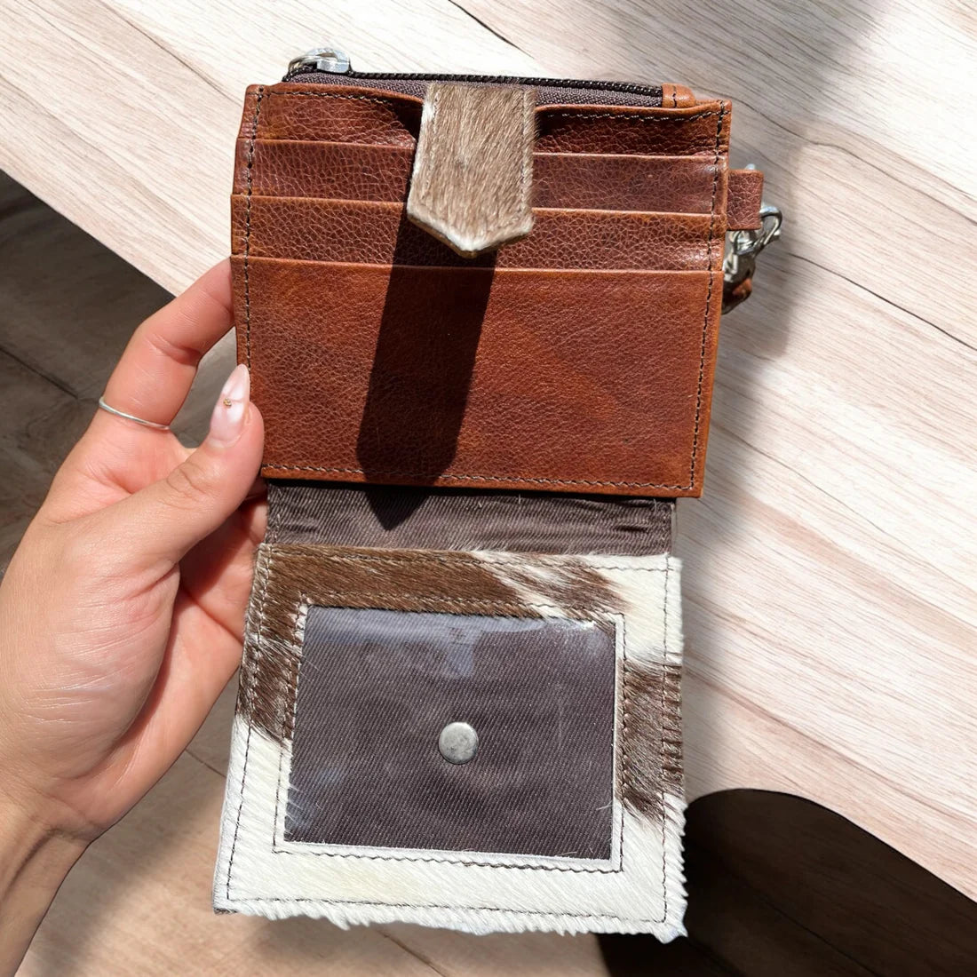 Cowhide &amp; Leather Wristlet Wallet