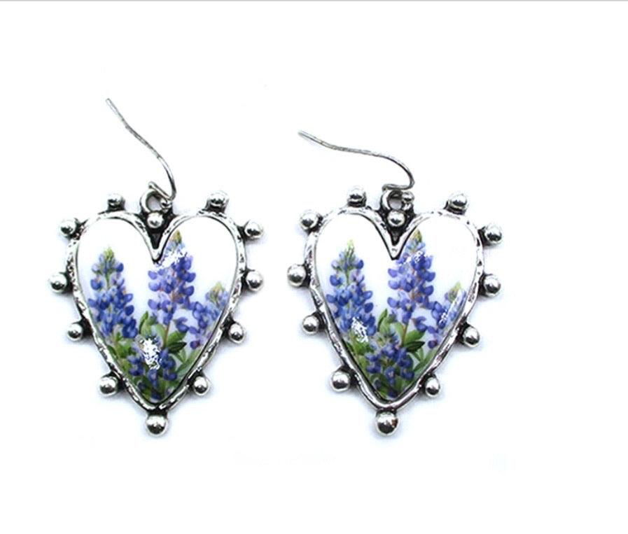 Bluebonnet Heart Earrings