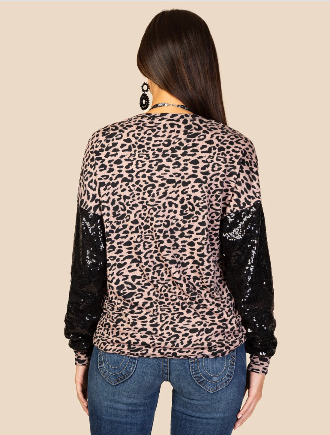 Leopard with Sequins Long Sleeves Top