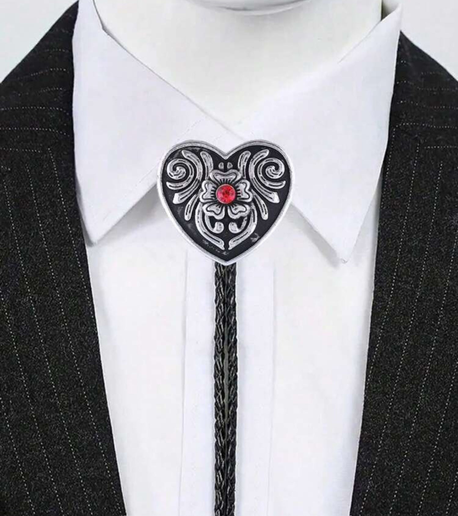 Handmade Heart &amp; Damask Floral Pattern Bolo Tie