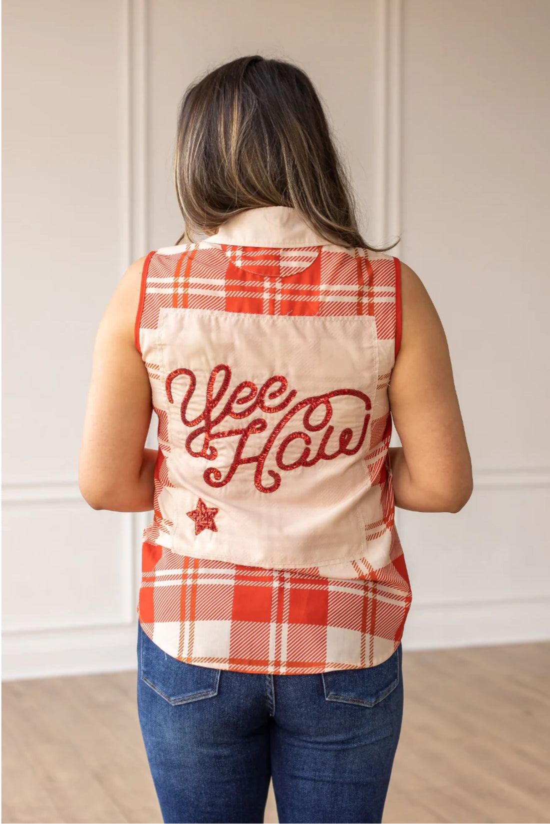 Can I Get a Yee-Haw Sleeveless Button Up Top