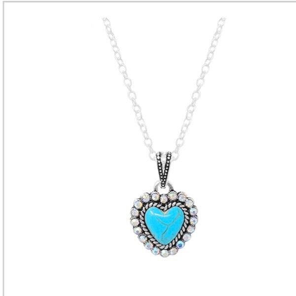 Rhinestone Turquoise Heart Pendant Necklace
