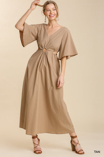 Umgee Poplin Cutout Waist Maxi Dress