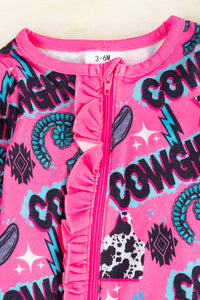 Cowgirl Printed Girls Infant Romper with Body Length Zipper