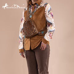 Montana West Floral Tooled Genuine Cowhide Hair On Trimmed Sling Bag
