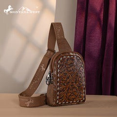 Montana West Floral Tooled Genuine Cowhide Hair On Trimmed Sling Bag