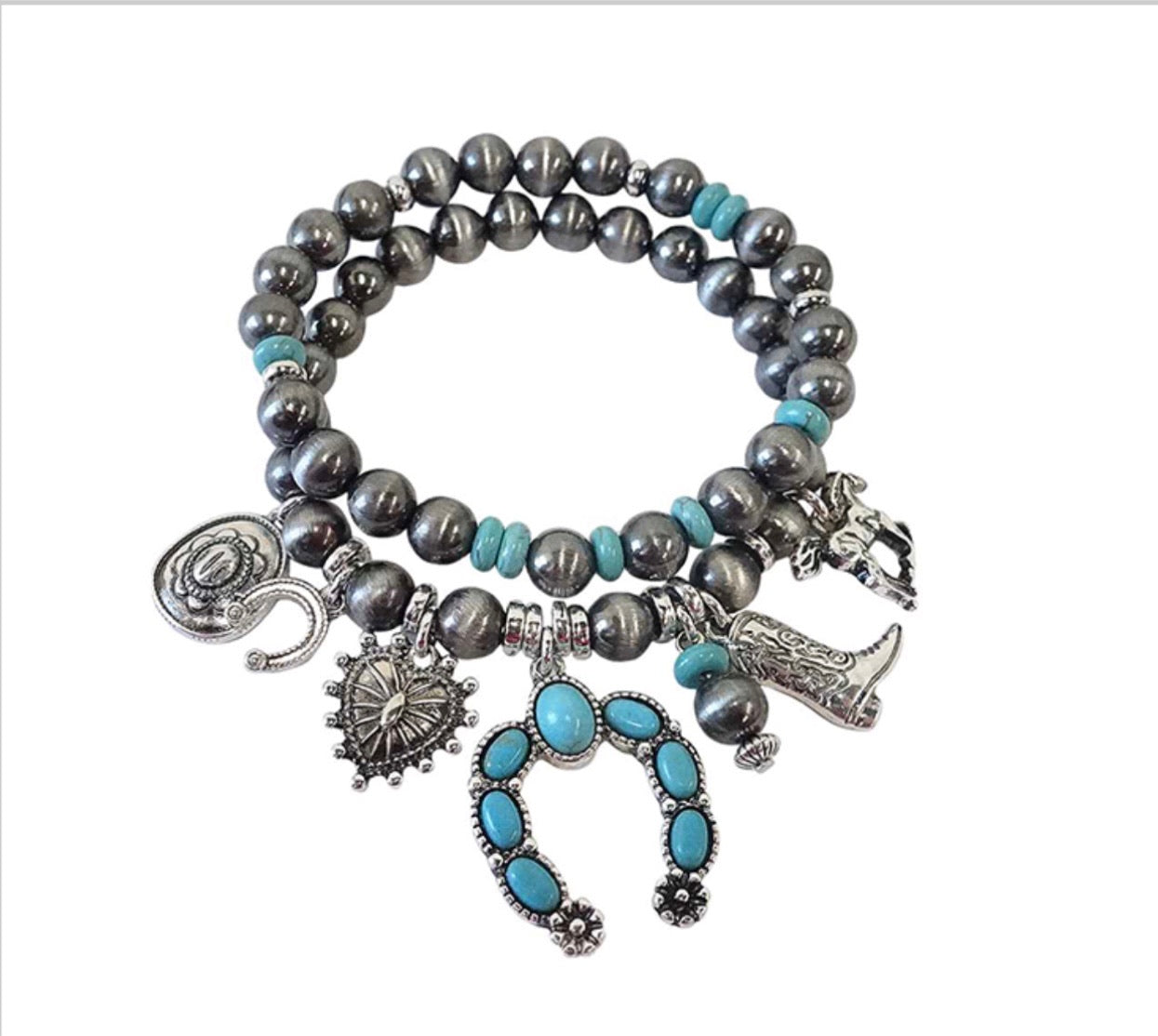 Burnished Silver Stretch Charm Bracelet