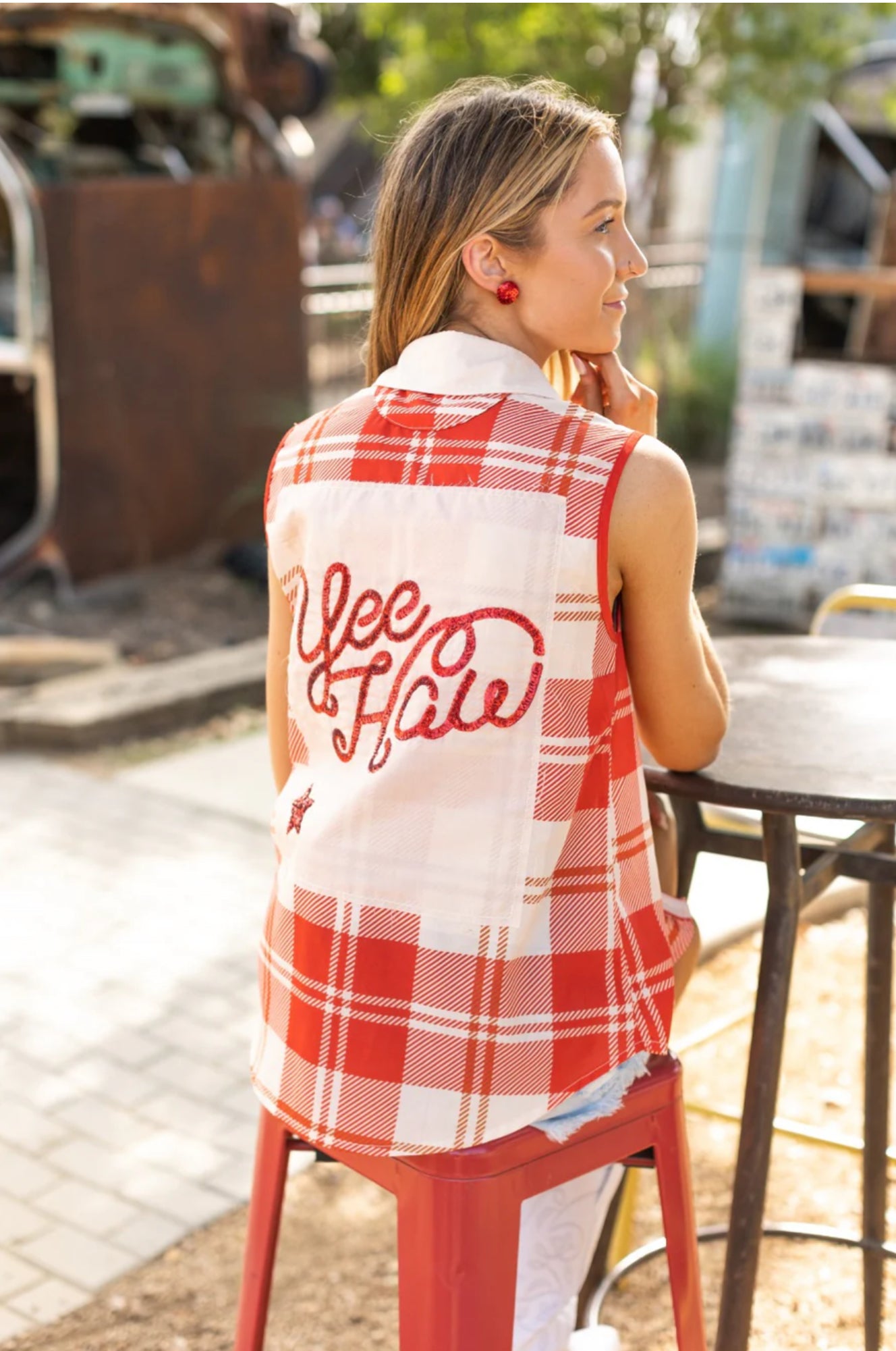 Can I Get a Yee-Haw Sleeveless Button Up Top