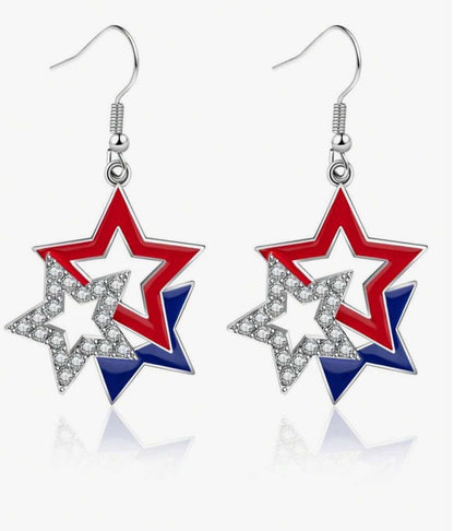 Red, White, and Blue Star Dangle Earrings