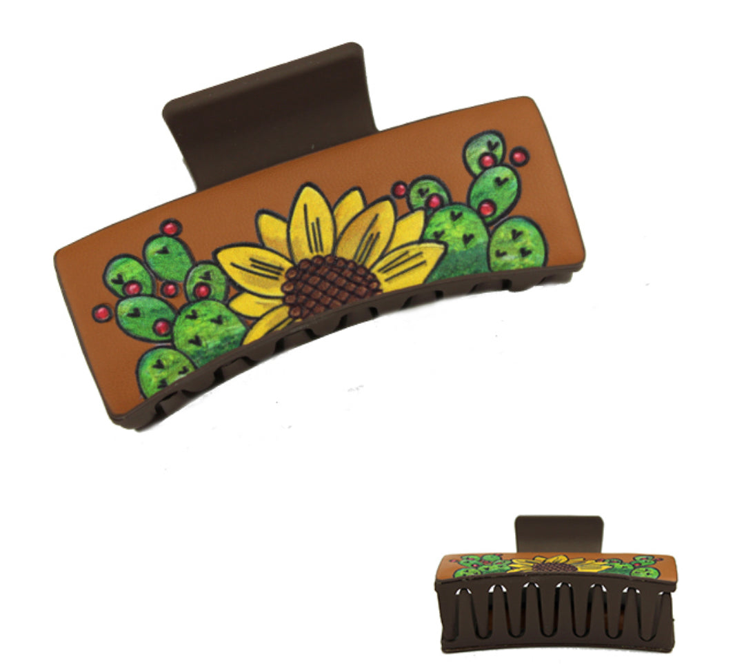 Picture Engraved Leather Hair Clips