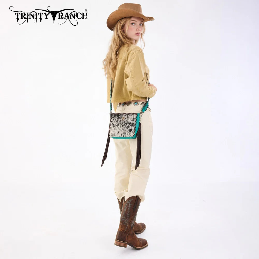 Trinity Ranch Cowhide Fringe Crossbody Purse