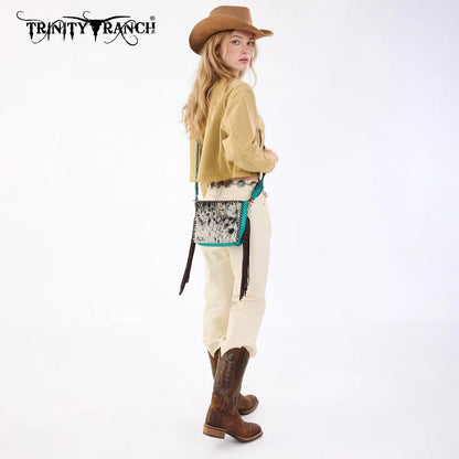 Trinity Ranch Cowhide Fringe Crossbody Purse