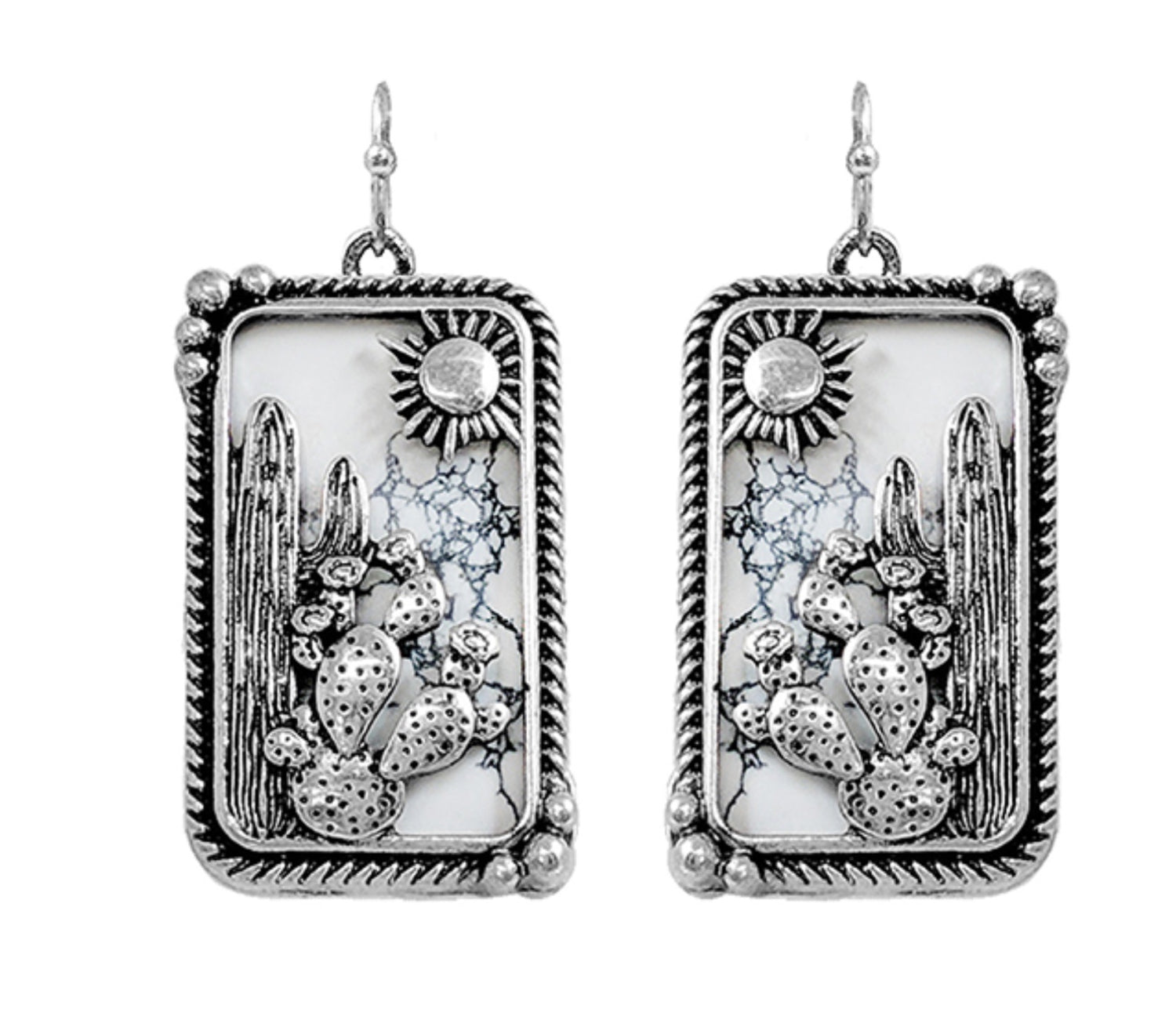White Turquoise Desert Scene Dangle Earrings
