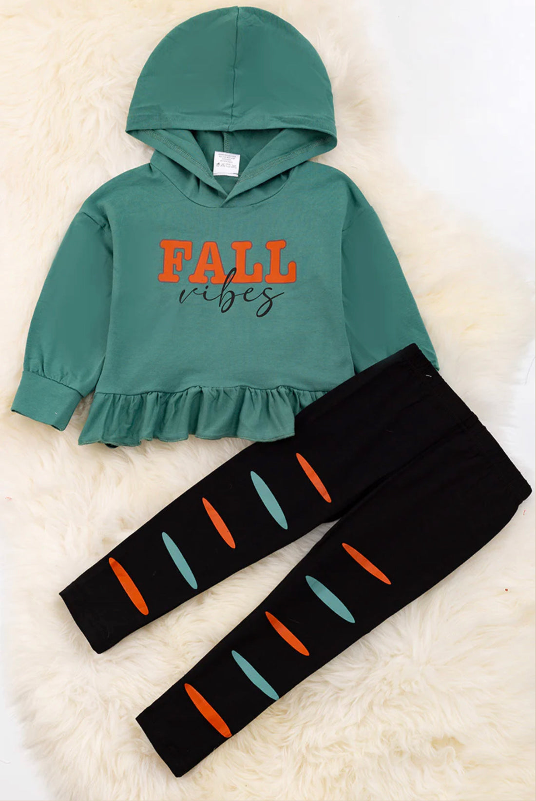 &quot;FALL VIBES&quot; GREEN TUINIC WITH HOODIE &amp; DISTRESSED LEGGINGS.