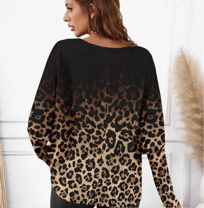 Black Gradient Leopard Print Long Sleeve Top