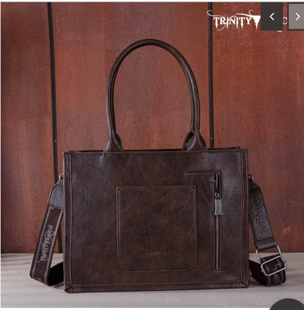 Trinity Ranch Concealed Carry Leather Tooled Tote Purse