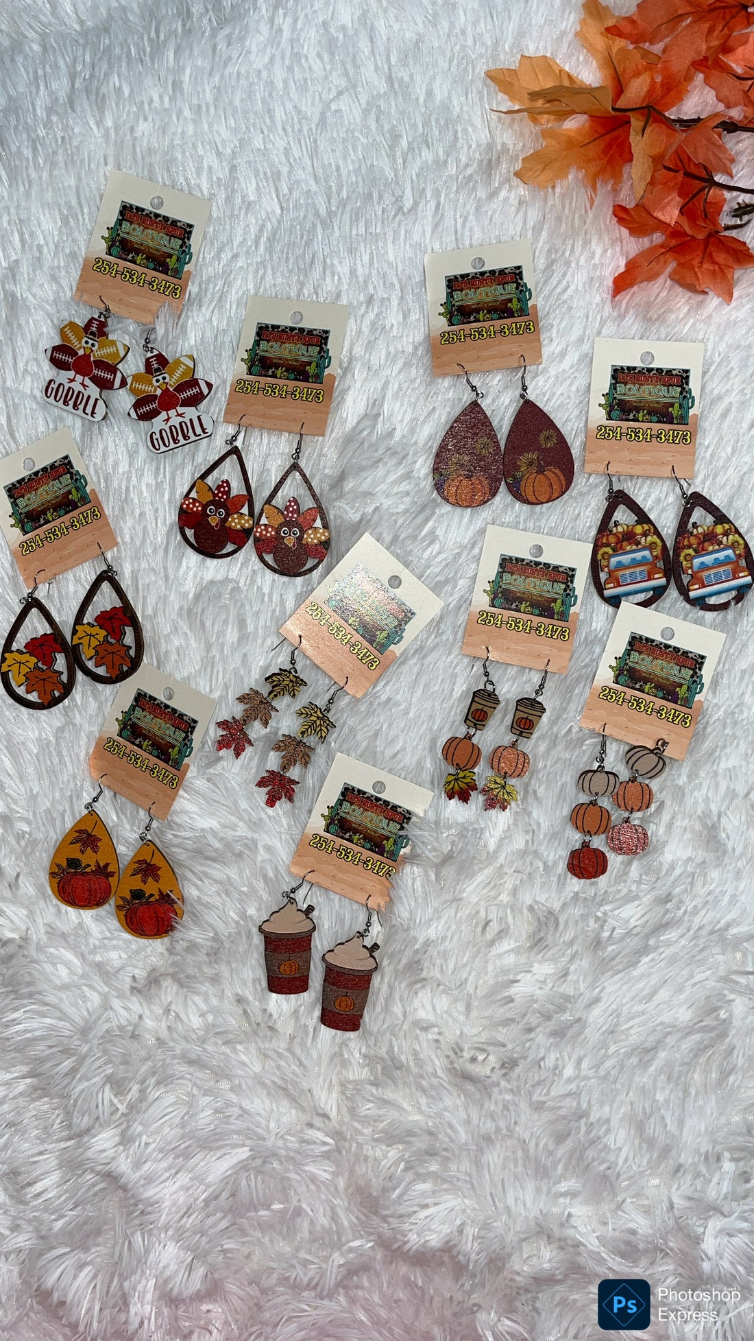 Fall Themed Wooden Dangle Earrings