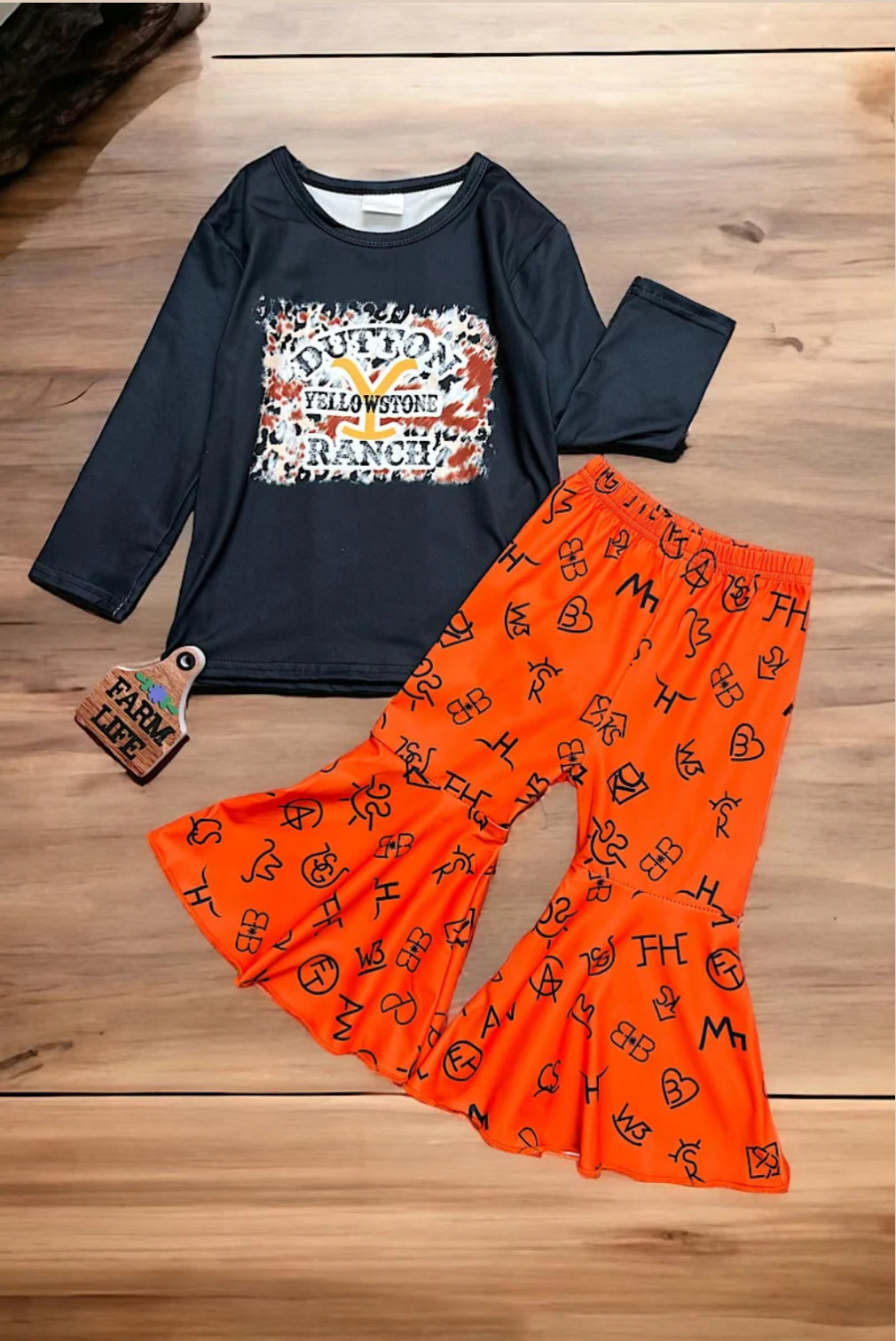 Yellow Stone, Dutton Ranch Graphic Top &amp; Orange Pants with Branding Iron Graphics