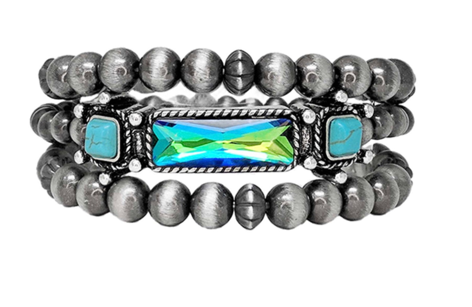 Navajo Stretch Bracelet with Blue Iridescent