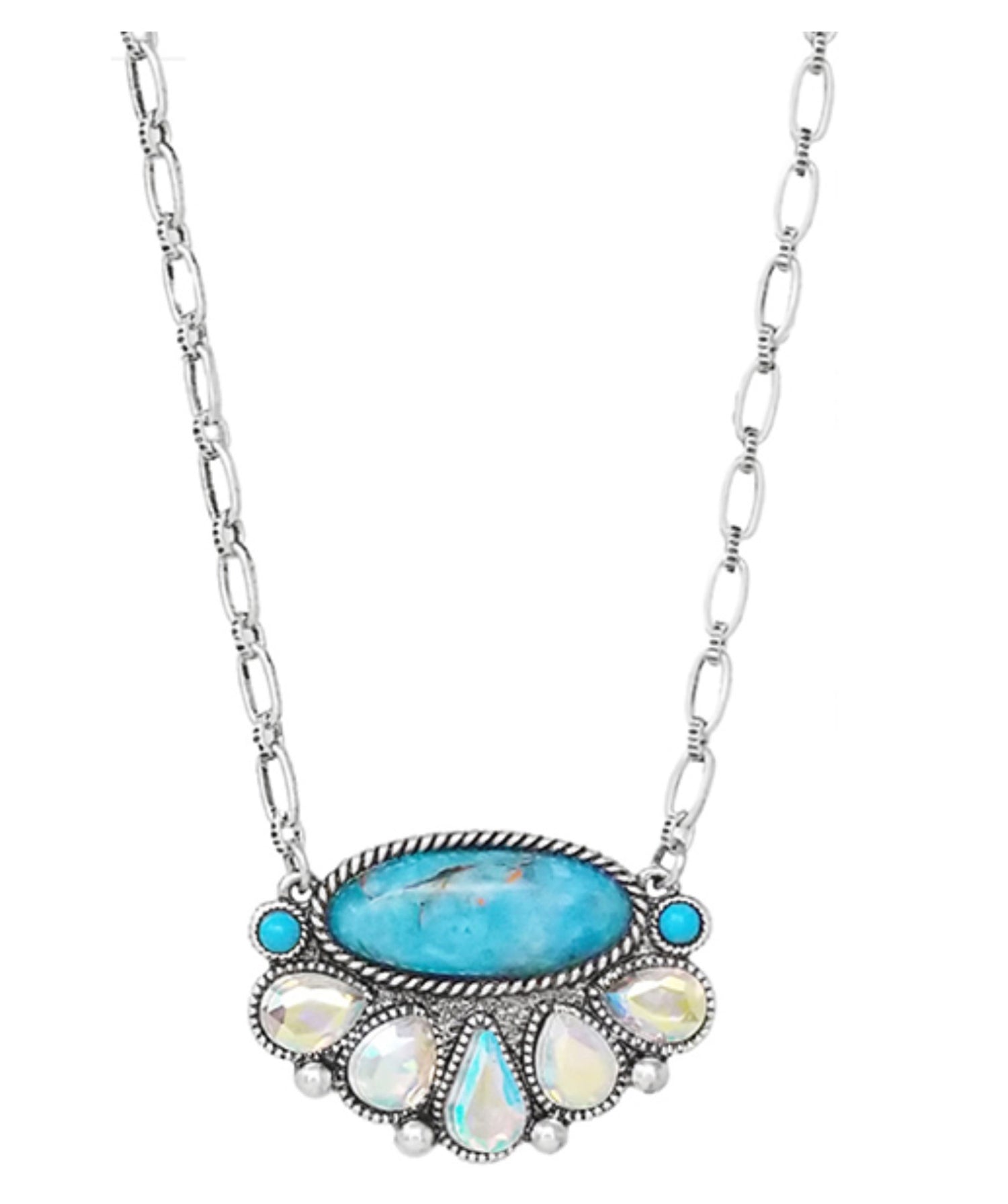 Iridescent Turquoise Oval on Link Chain