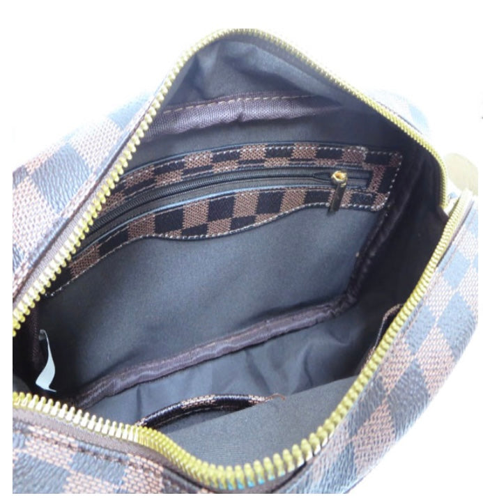 White With Black Checkered Pattern Crossbody Purse