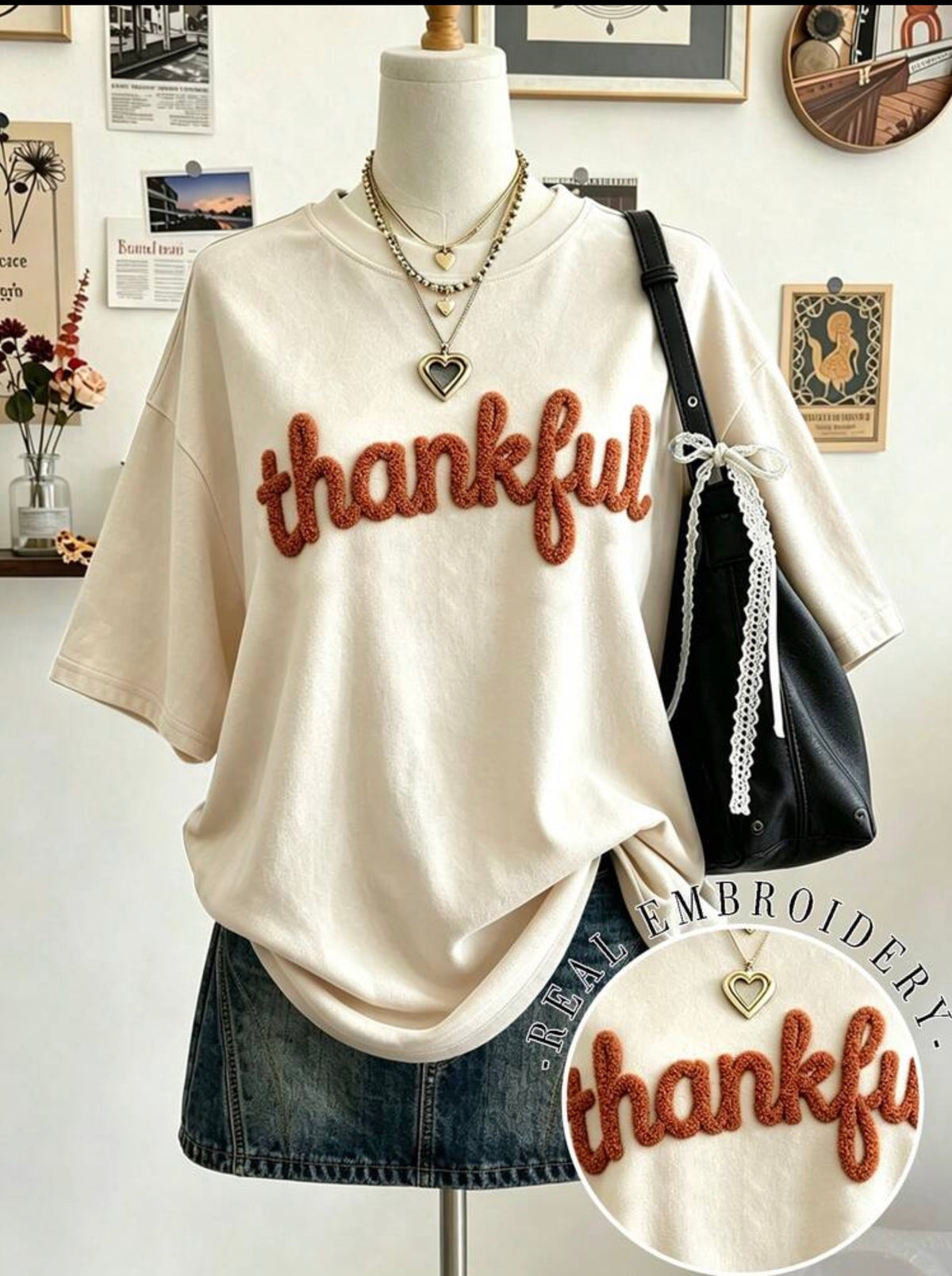 Autumn Vibes Embroidered Thankful Top