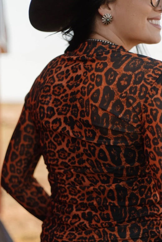Sideline Spirit Leopard Print Mesh Top