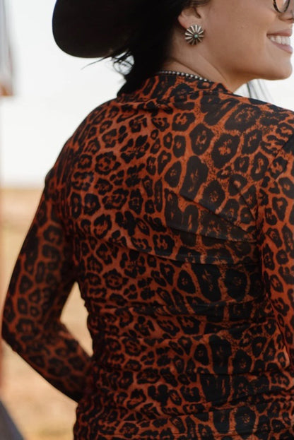 Sideline Spirit Leopard Print Mesh Top