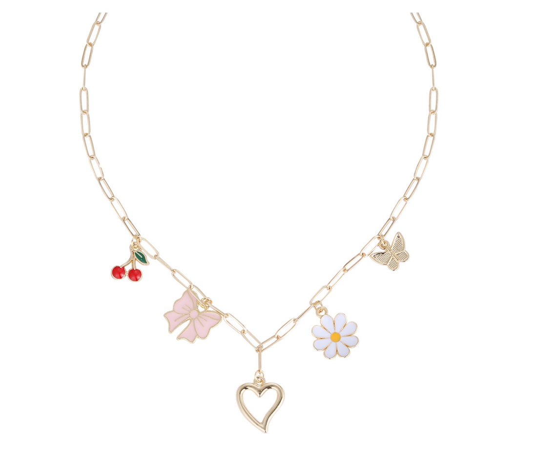 Small Spring Charm Necklace on Link Chain