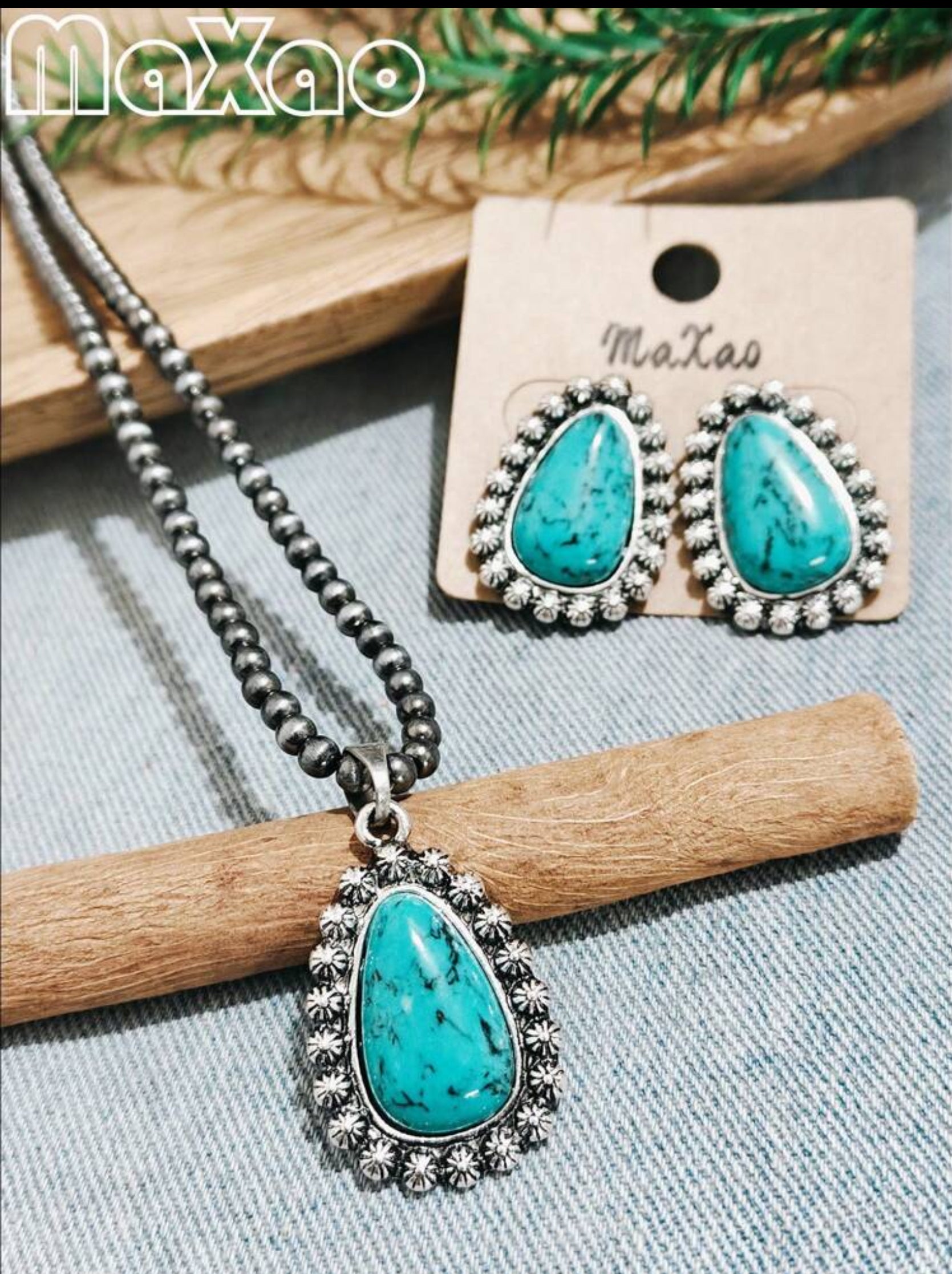 Vintage Western Turquoise Concho Necklace and Earring Set