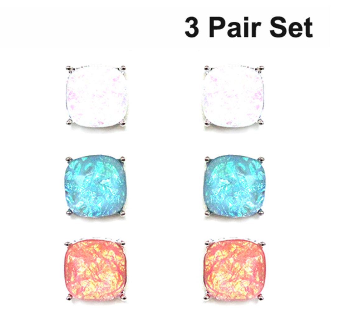 3 Piece Tye-Dye Stud Earrings