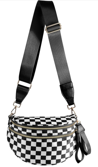 Spacious Checkered Nylon Crossbody Bag Bum Bag