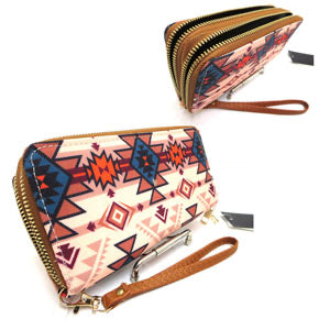 Western Style Double Zipper Wallet with Wrist Strap