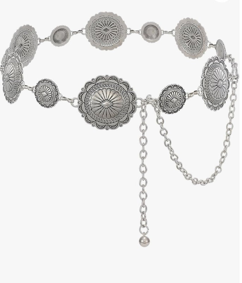Boho Style Medium Size Concho Chain Belt