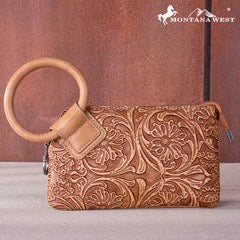 Montana West Floral Tooled Ring Handle Wristlet Clutch