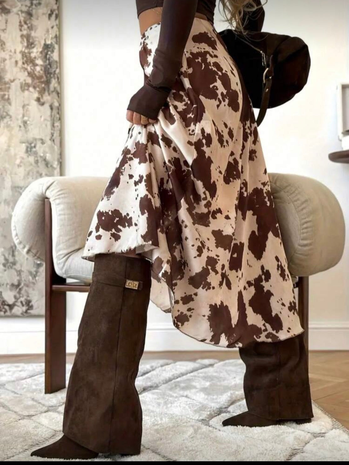 Elegant European Style Cow Print Skirt