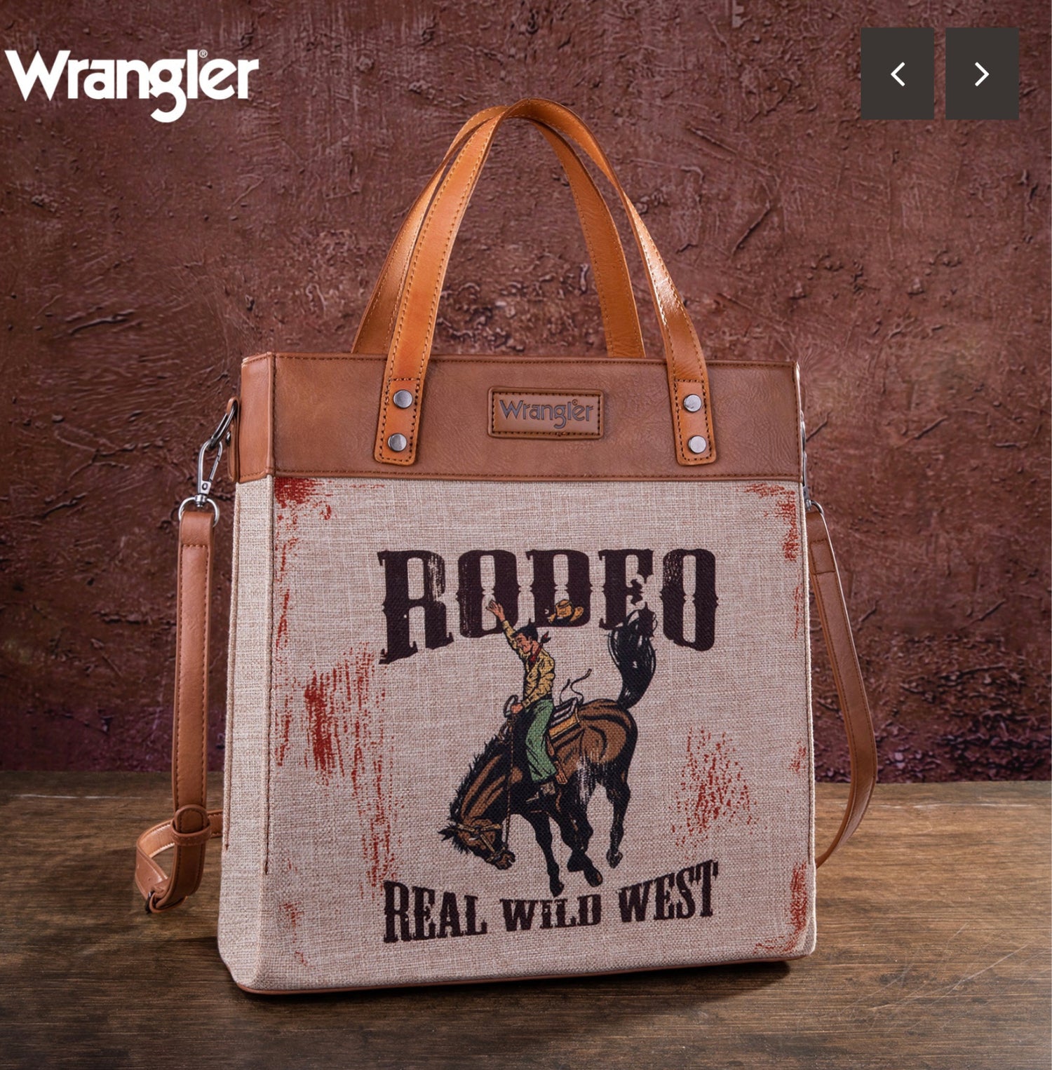 Wrangler Art Print Canvas Tote/Crossbody - Brown