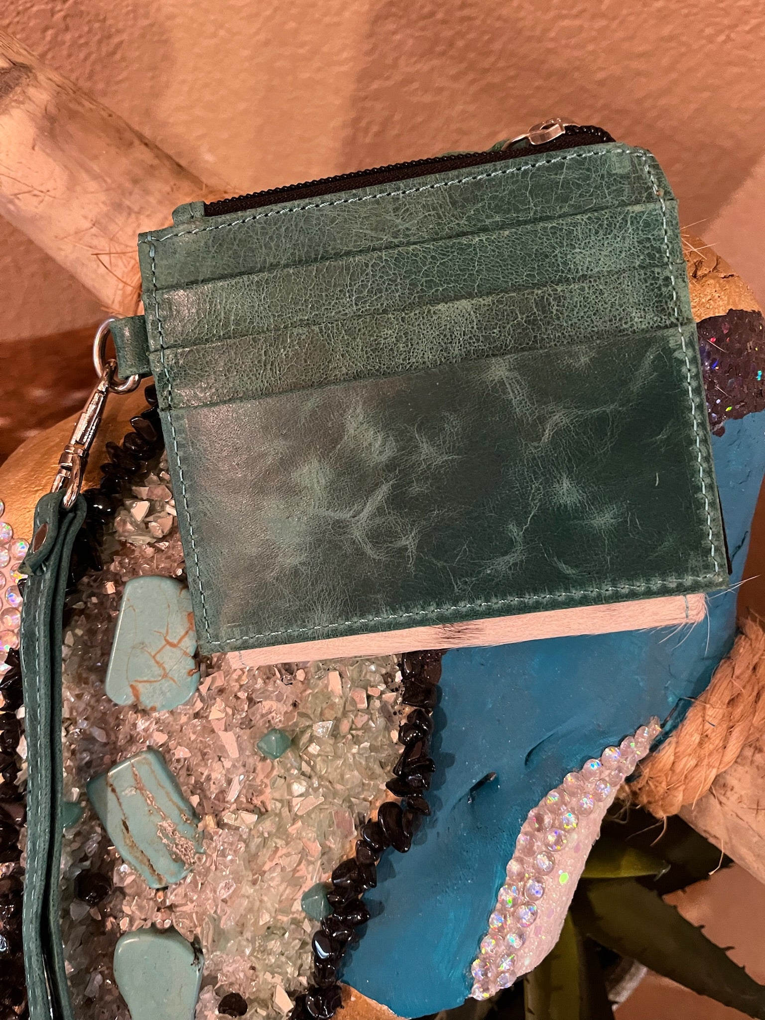 Cowhide &amp; Leather Wristlet Wallet