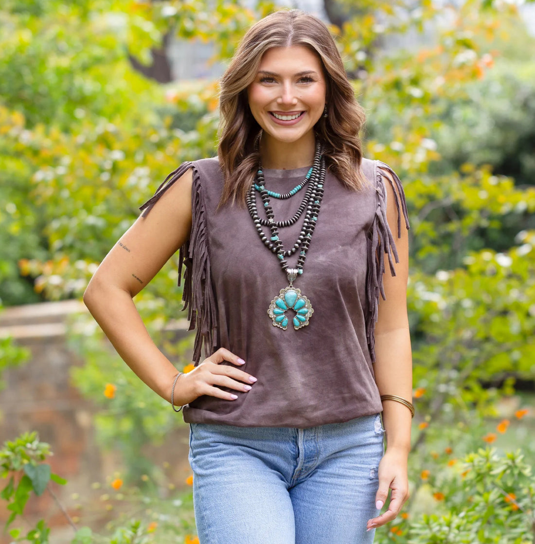 Acid Wash Top with Fringe