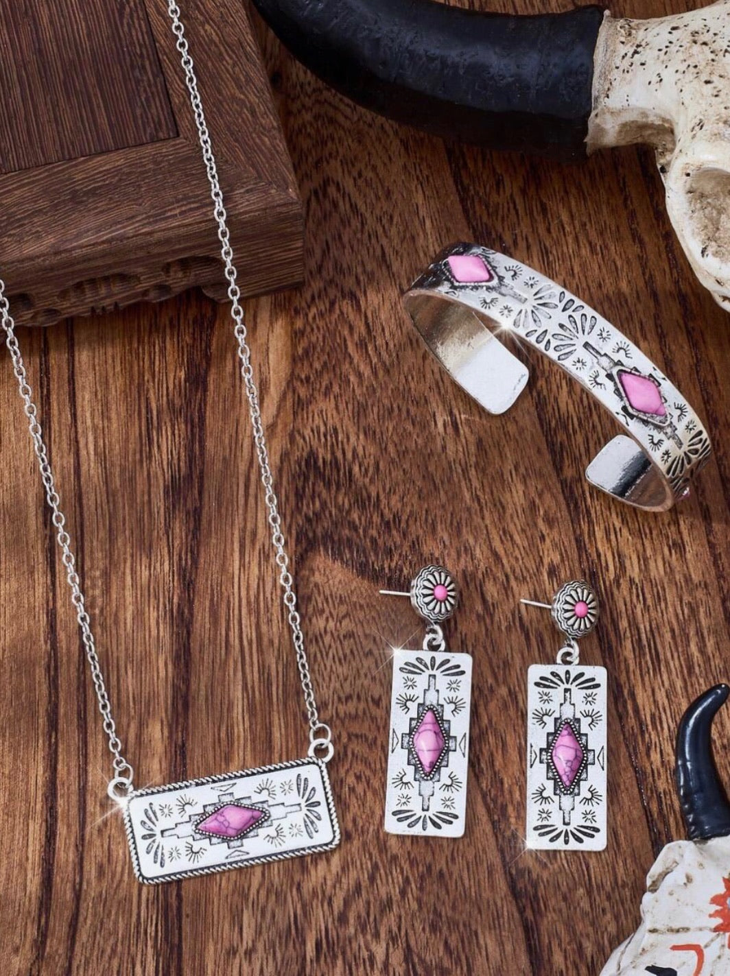 3pc. Aztec Style Pink Turquoise Set